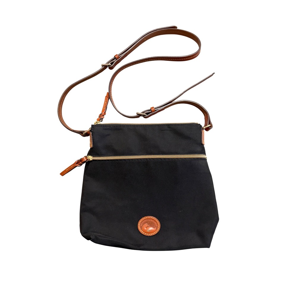 Dooney & Bourke Crossbody Bag Womens Black Nylon Leather Trim Zip Pocket